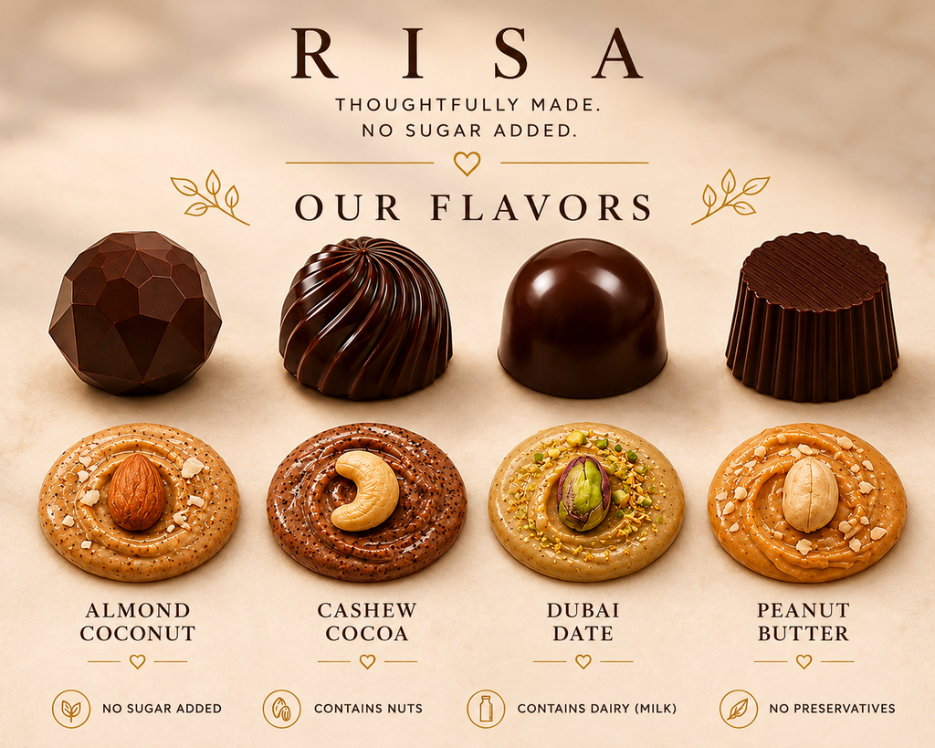 Chocolate and cookie flavors from RISA on a beige background