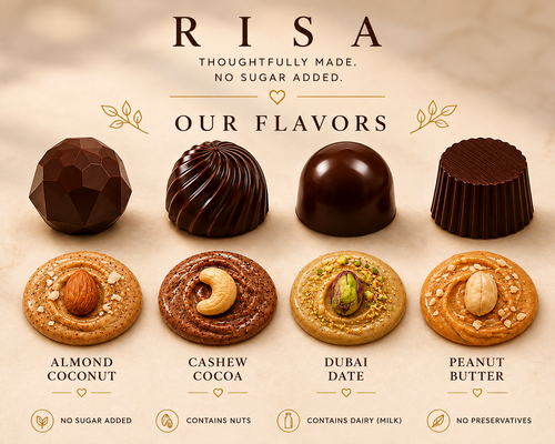 Chocolate and cookie flavors from RISA on a beige background